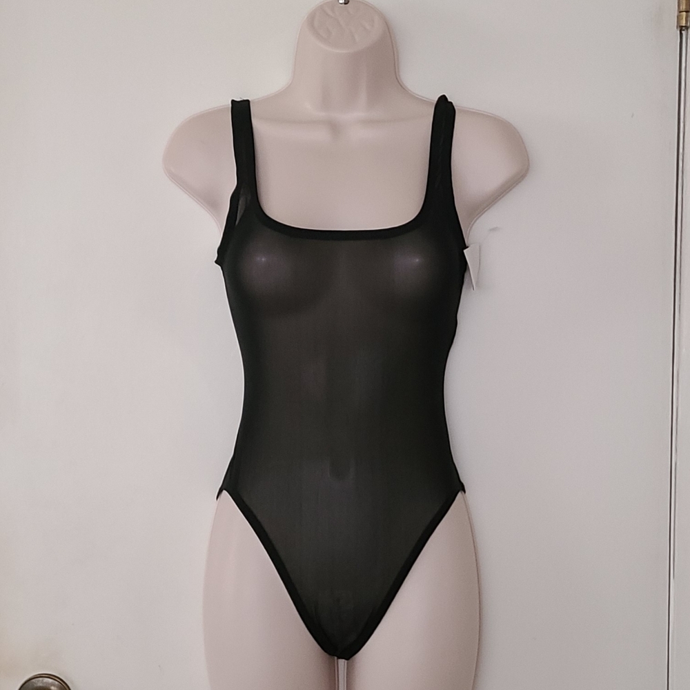 Sheer Mesh Black One Piece Bathing Suit